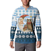 Owl Love Santa Moon Christmas Button Sweatshirt Xmas Holiday Patterns - Wonder Print Shop