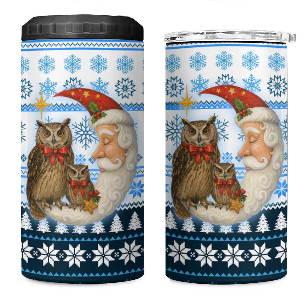 Owl Love Santa Moon Christmas 4 in 1 Can Cooler Tumbler Xmas Holiday Patterns - Wonder Print Shop
