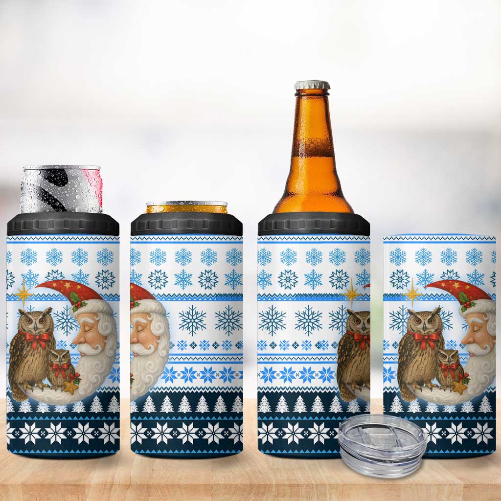 Owl Love Santa Moon Christmas 4 in 1 Can Cooler Tumbler Xmas Holiday Patterns - Wonder Print Shop
