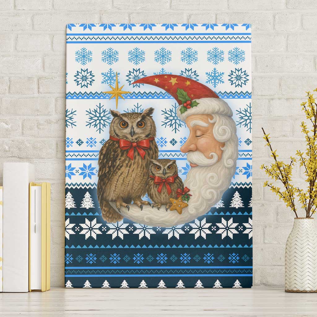 Owl Love Santa Moon Christmas Canvas Wall Art Xmas Holiday Patterns - Wonder Print Shop