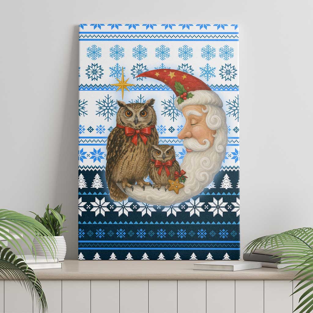 Owl Love Santa Moon Christmas Canvas Wall Art Xmas Holiday Patterns - Wonder Print Shop