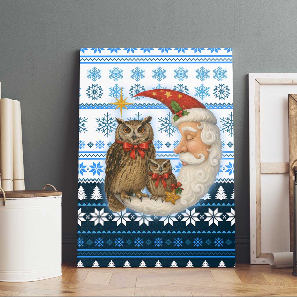 Owl Love Santa Moon Christmas Canvas Wall Art Xmas Holiday Patterns - Wonder Print Shop