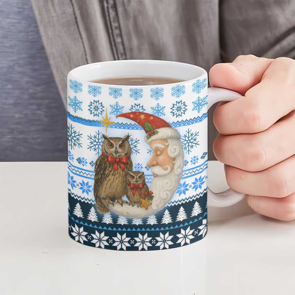 Owl Love Santa Moon Christmas Ceramic Mug Xmas Holiday Patterns - Wonder Print Shop