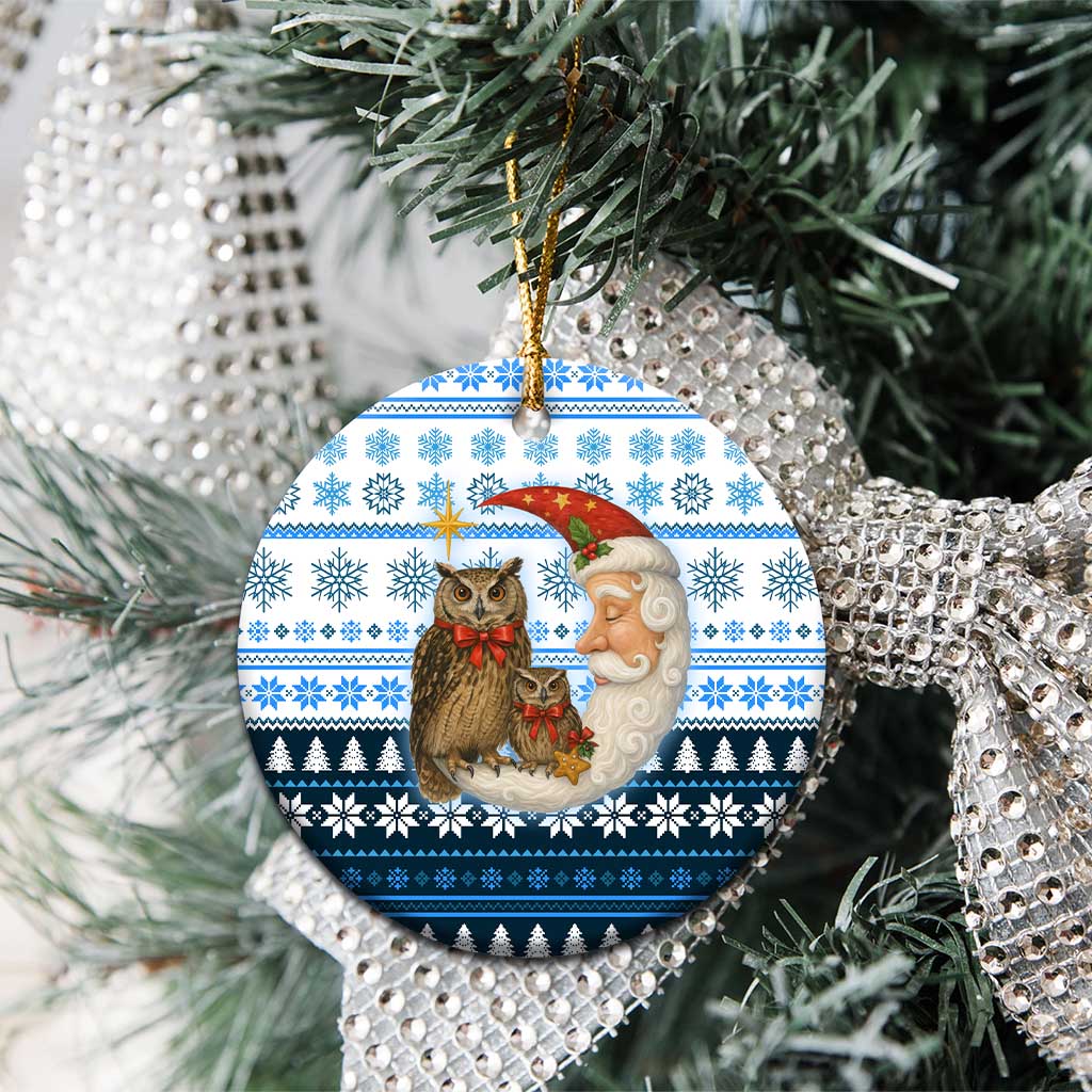 Owl Love Santa Moon Christmas Ceramic Ornament Xmas Holiday Patterns - Wonder Print Shop