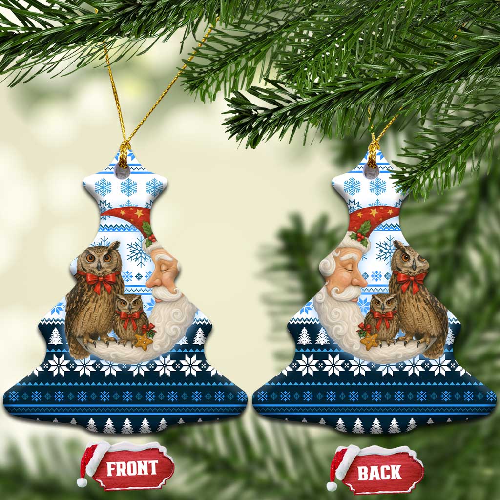 Owl Love Santa Moon Christmas Ceramic Ornament Xmas Holiday Patterns - Wonder Print Shop