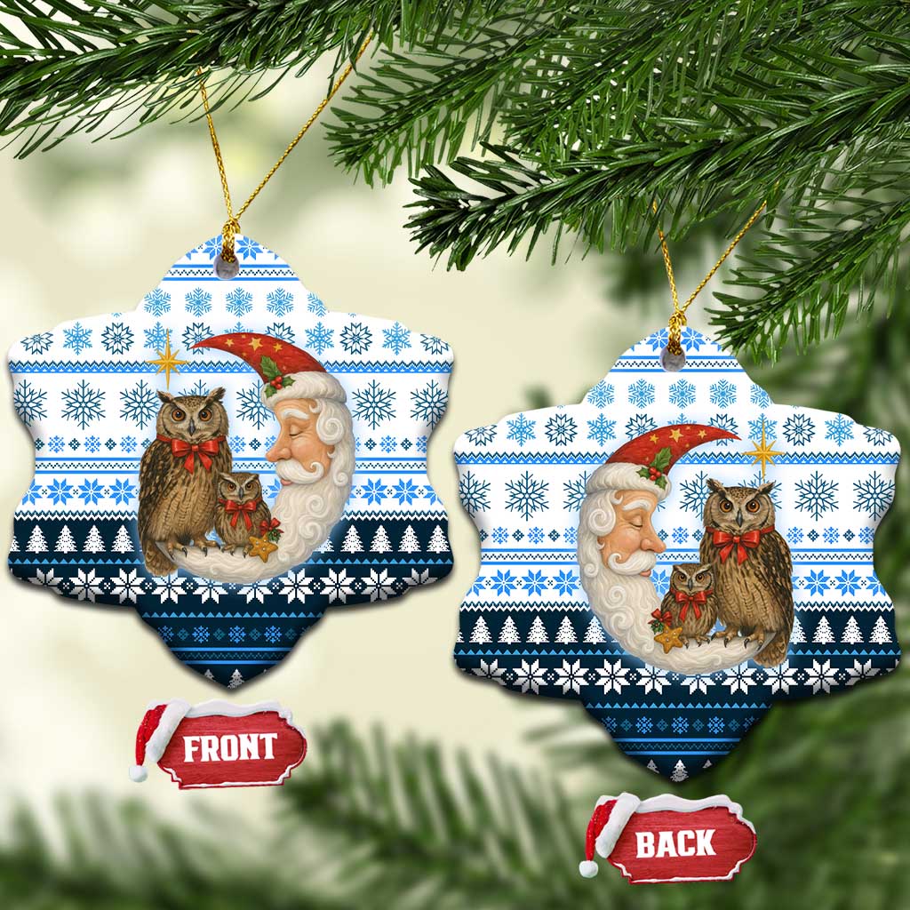 Owl Love Santa Moon Christmas Ceramic Ornament Xmas Holiday Patterns - Wonder Print Shop
