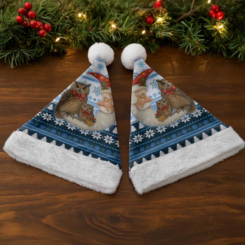 Owl Love Santa Moon Christmas Santa Hat Xmas Holiday Patterns - Wonder Print Shop