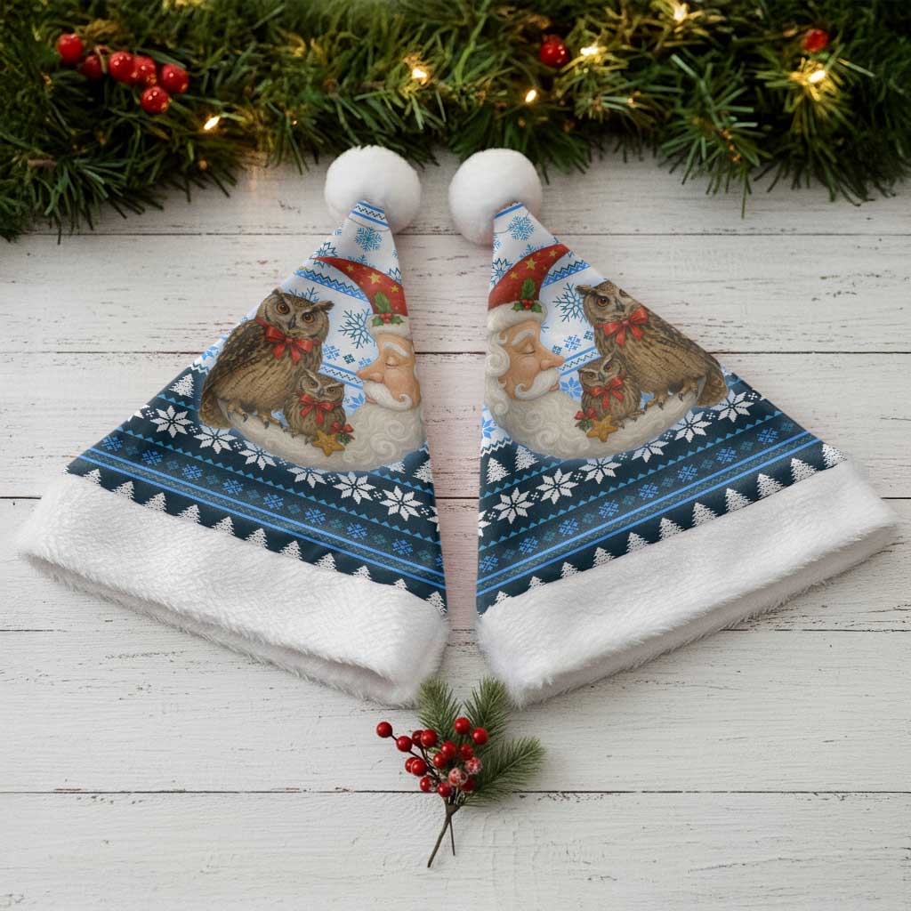Owl Love Santa Moon Christmas Santa Hat Xmas Holiday Patterns - Wonder Print Shop