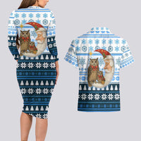 Owl Love Santa Moon Christmas Couples Matching Long Sleeve Bodycon Dress and Hawaiian Shirt Xmas Holiday Patterns - Wonder Print Shop