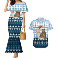 Owl Love Santa Moon Christmas Couples Matching Mermaid Dress and Hawaiian Shirt Xmas Holiday Patterns - Wonder Print Shop