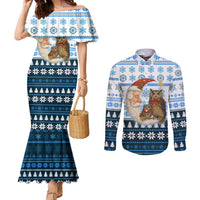 Owl Love Santa Moon Christmas Couples Matching Mermaid Dress and Long Sleeve Button Shirt Xmas Holiday Patterns - Wonder Print Shop