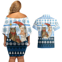 Owl Love Santa Moon Christmas Couples Matching Off Shoulder Short Dress and Hawaiian Shirt Xmas Holiday Patterns - Wonder Print Shop
