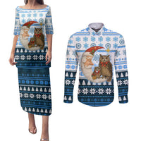 Owl Love Santa Moon Christmas Couples Matching Puletasi and Long Sleeve Button Shirt Xmas Holiday Patterns - Wonder Print Shop