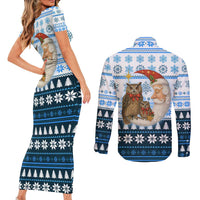 Owl Love Santa Moon Christmas Couples Matching Short Sleeve Bodycon Dress and Long Sleeve Button Shirt Xmas Holiday Patterns - Wonder Print Shop