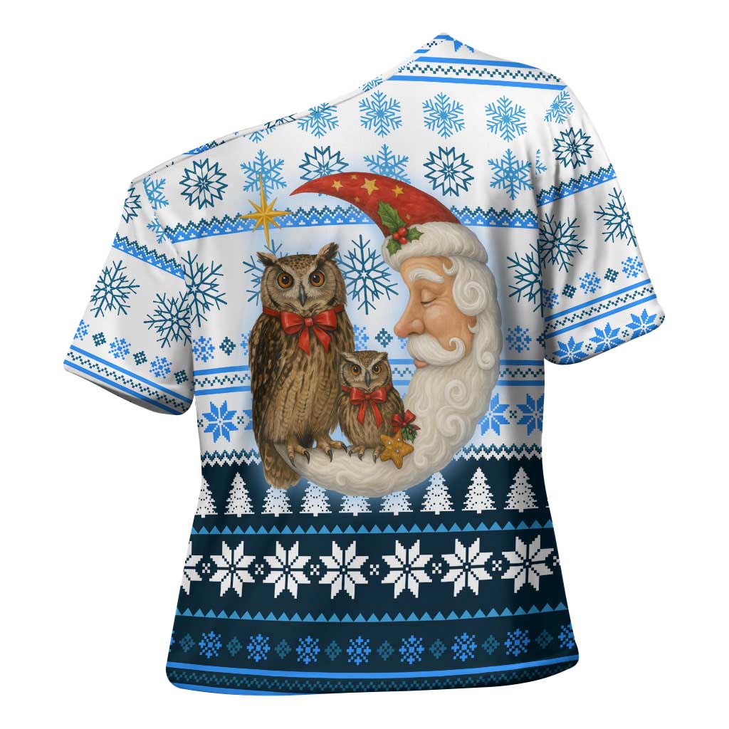 Owl Love Santa Moon Christmas Cross Shoulder Shirt Xmas Holiday Patterns - Wonder Print Shop