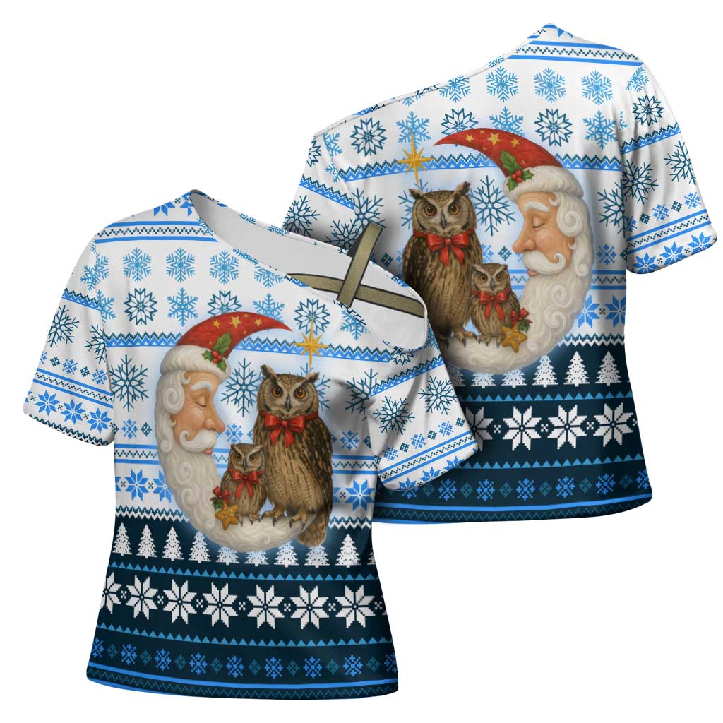 Owl Love Santa Moon Christmas Cross Shoulder Shirt Xmas Holiday Patterns - Wonder Print Shop