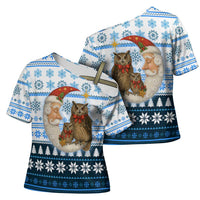 Owl Love Santa Moon Christmas Cross Shoulder Shirt Xmas Holiday Patterns - Wonder Print Shop