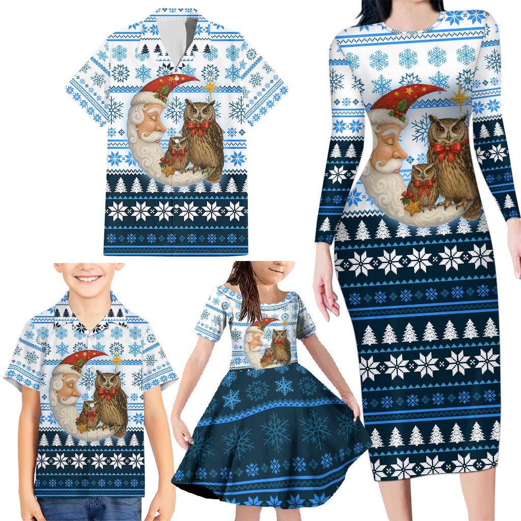 Owl Love Santa Moon Christmas Family Matching Long Sleeve Bodycon Dress and Hawaiian Shirt Xmas Holiday Patterns - Wonder Print Shop
