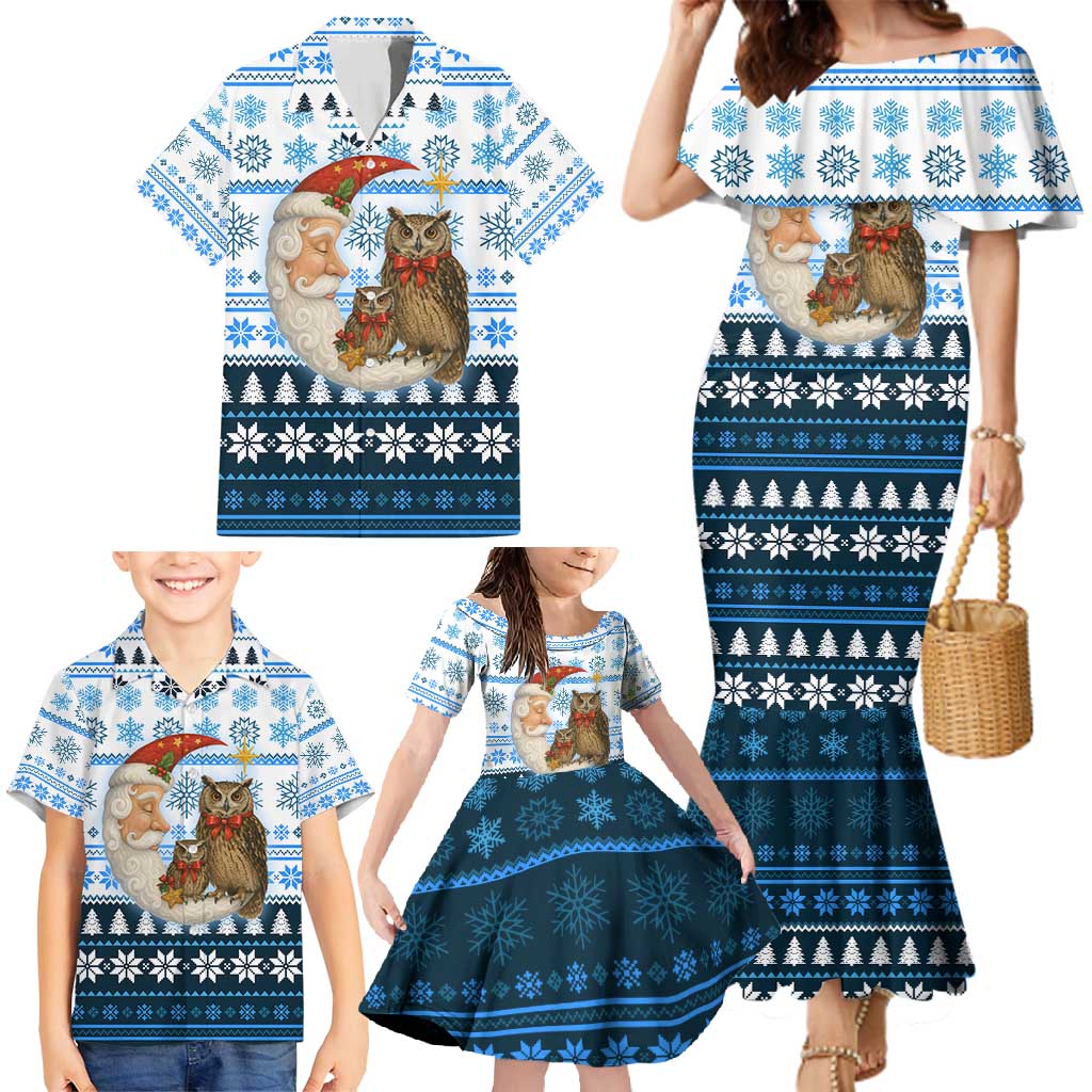 Owl Love Santa Moon Christmas Family Matching Mermaid Dress and Hawaiian Shirt Xmas Holiday Patterns - Wonder Print Shop