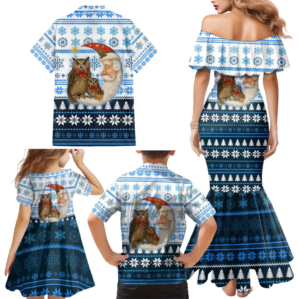 Owl Love Santa Moon Christmas Family Matching Mermaid Dress and Hawaiian Shirt Xmas Holiday Patterns - Wonder Print Shop