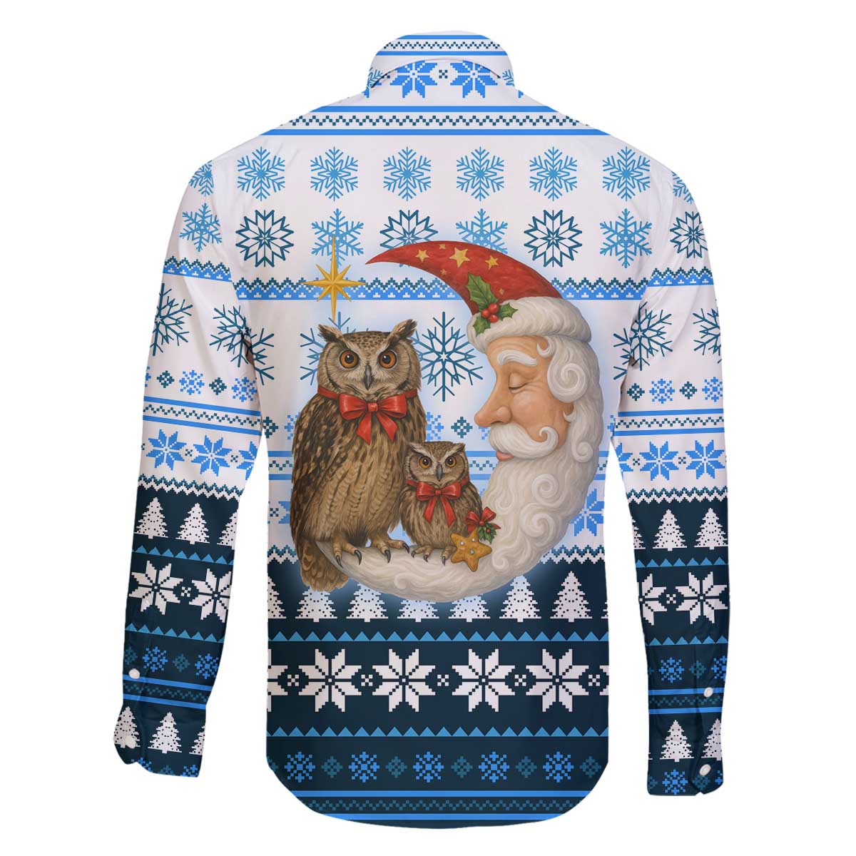 Owl Love Santa Moon Christmas Family Matching Off The Shoulder Long Sleeve Dress and Hawaiian Shirt Xmas Holiday Patterns - Wonder Print Shop