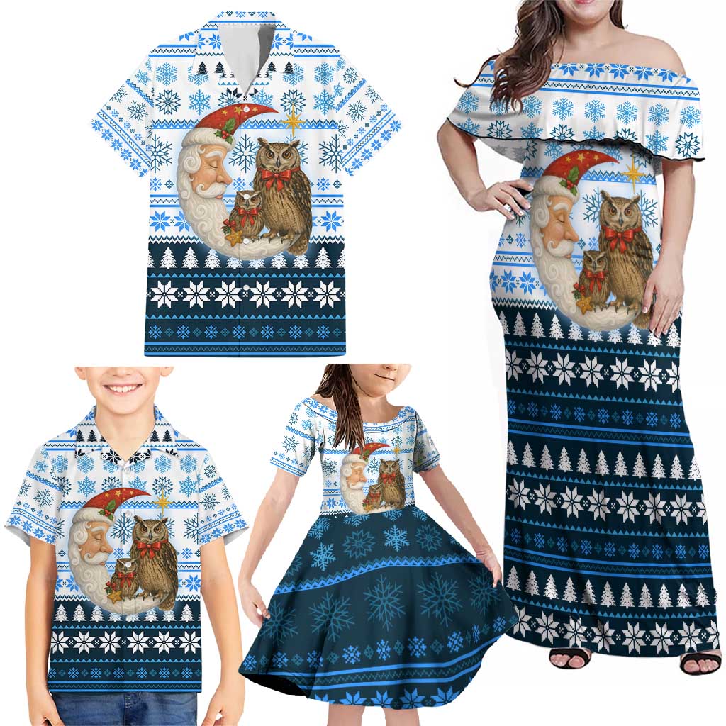 Owl Love Santa Moon Christmas Family Matching Off Shoulder Maxi Dress and Hawaiian Shirt Xmas Holiday Patterns - Wonder Print Shop