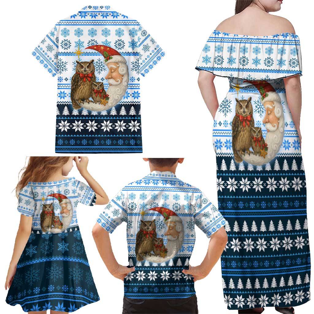 Owl Love Santa Moon Christmas Family Matching Off Shoulder Maxi Dress and Hawaiian Shirt Xmas Holiday Patterns - Wonder Print Shop