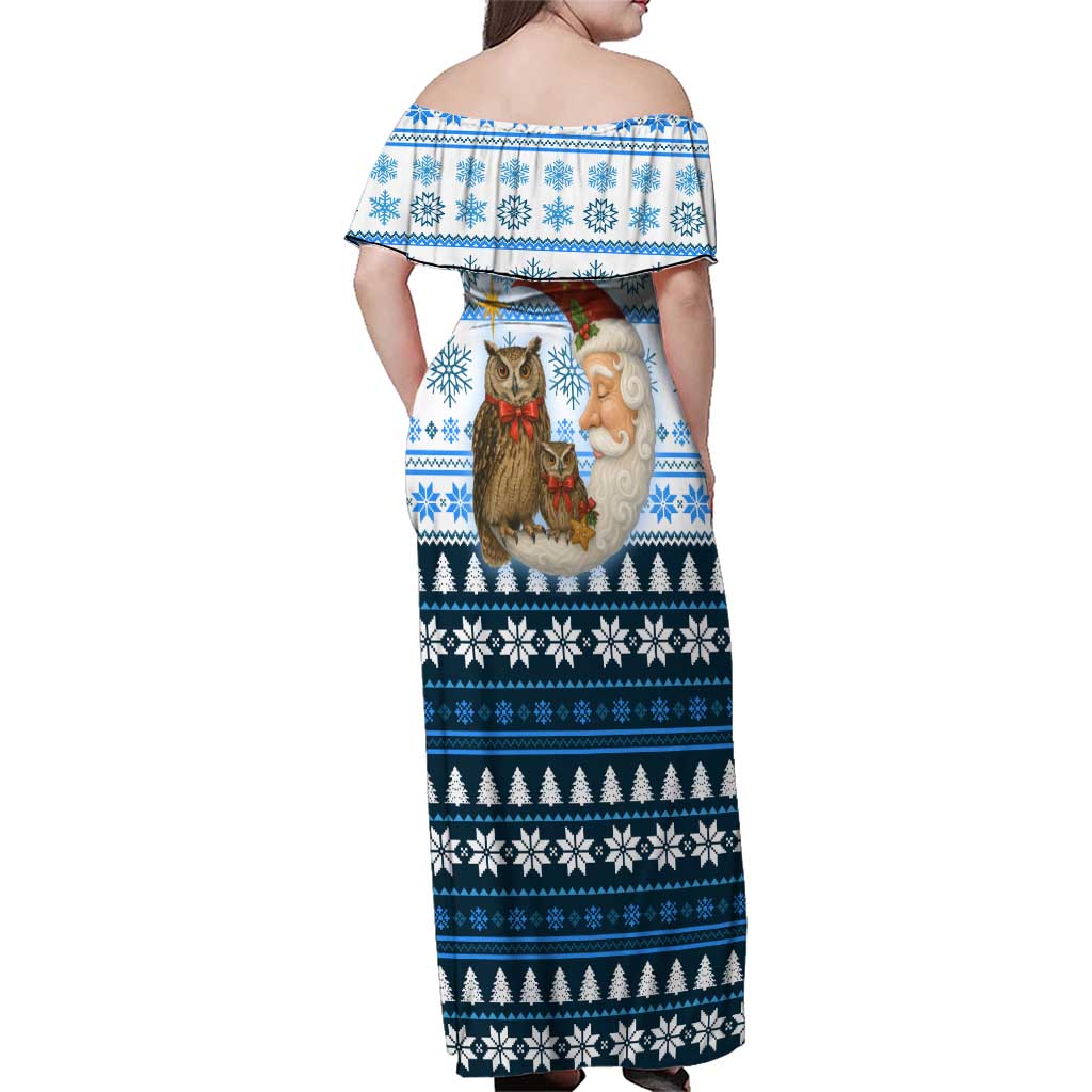 Owl Love Santa Moon Christmas Family Matching Off Shoulder Maxi Dress and Hawaiian Shirt Xmas Holiday Patterns - Wonder Print Shop