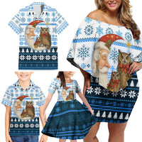 Owl Love Santa Moon Christmas Family Matching Off Shoulder Short Dress and Hawaiian Shirt Xmas Holiday Patterns - Wonder Print Shop