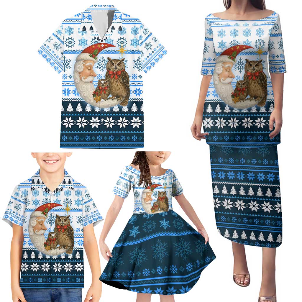 Owl Love Santa Moon Christmas Family Matching Puletasi and Hawaiian Shirt Xmas Holiday Patterns - Wonder Print Shop