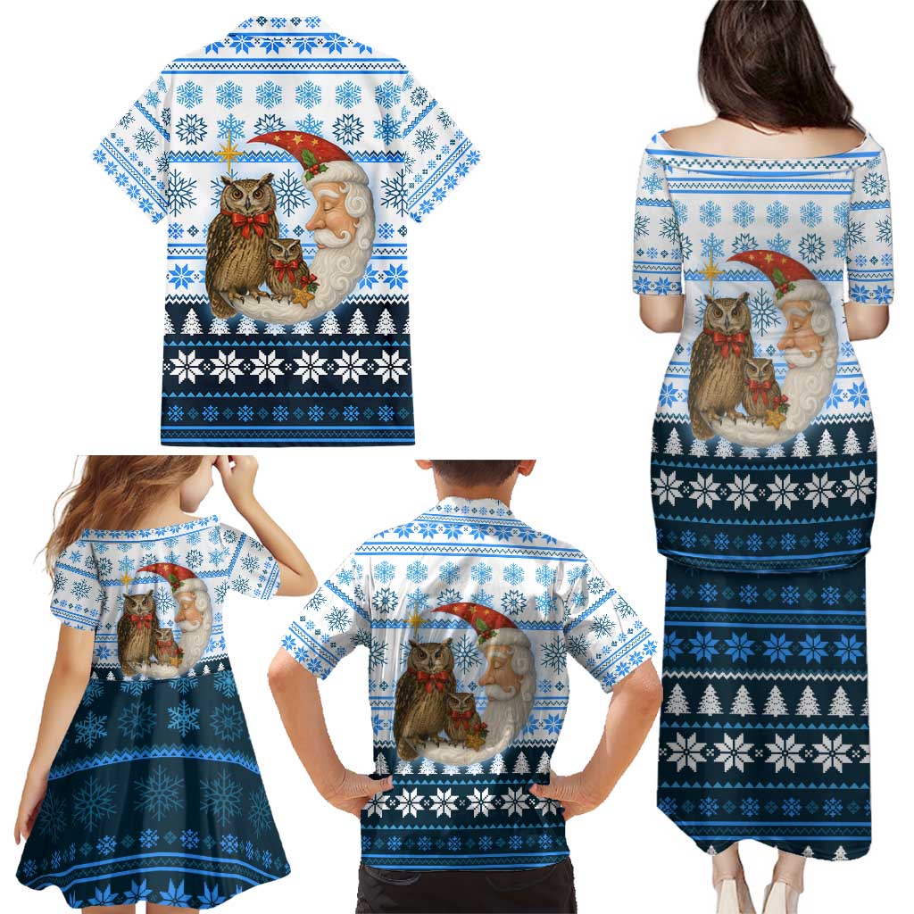 Owl Love Santa Moon Christmas Family Matching Puletasi and Hawaiian Shirt Xmas Holiday Patterns - Wonder Print Shop
