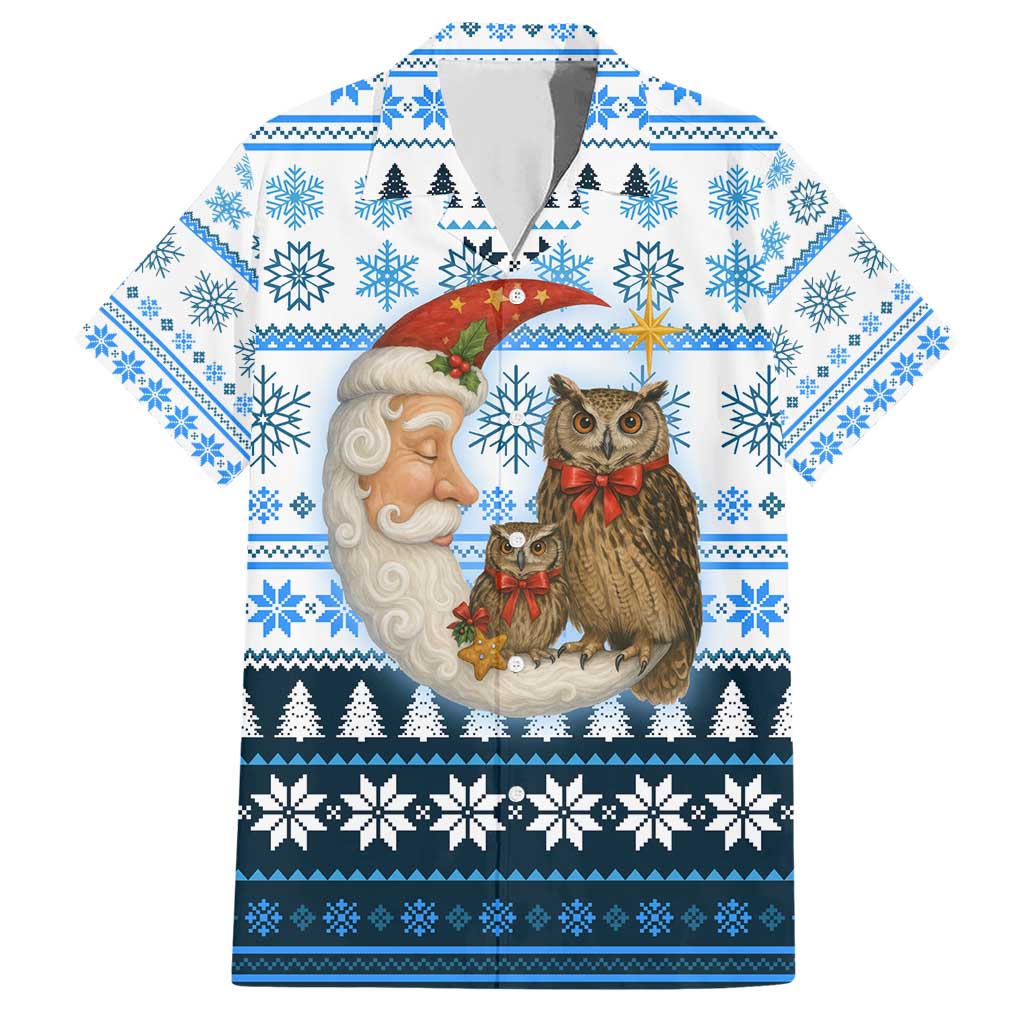 Owl Love Santa Moon Christmas Family Matching Short Sleeve Bodycon Dress and Hawaiian Shirt Xmas Holiday Patterns - Wonder Print Shop