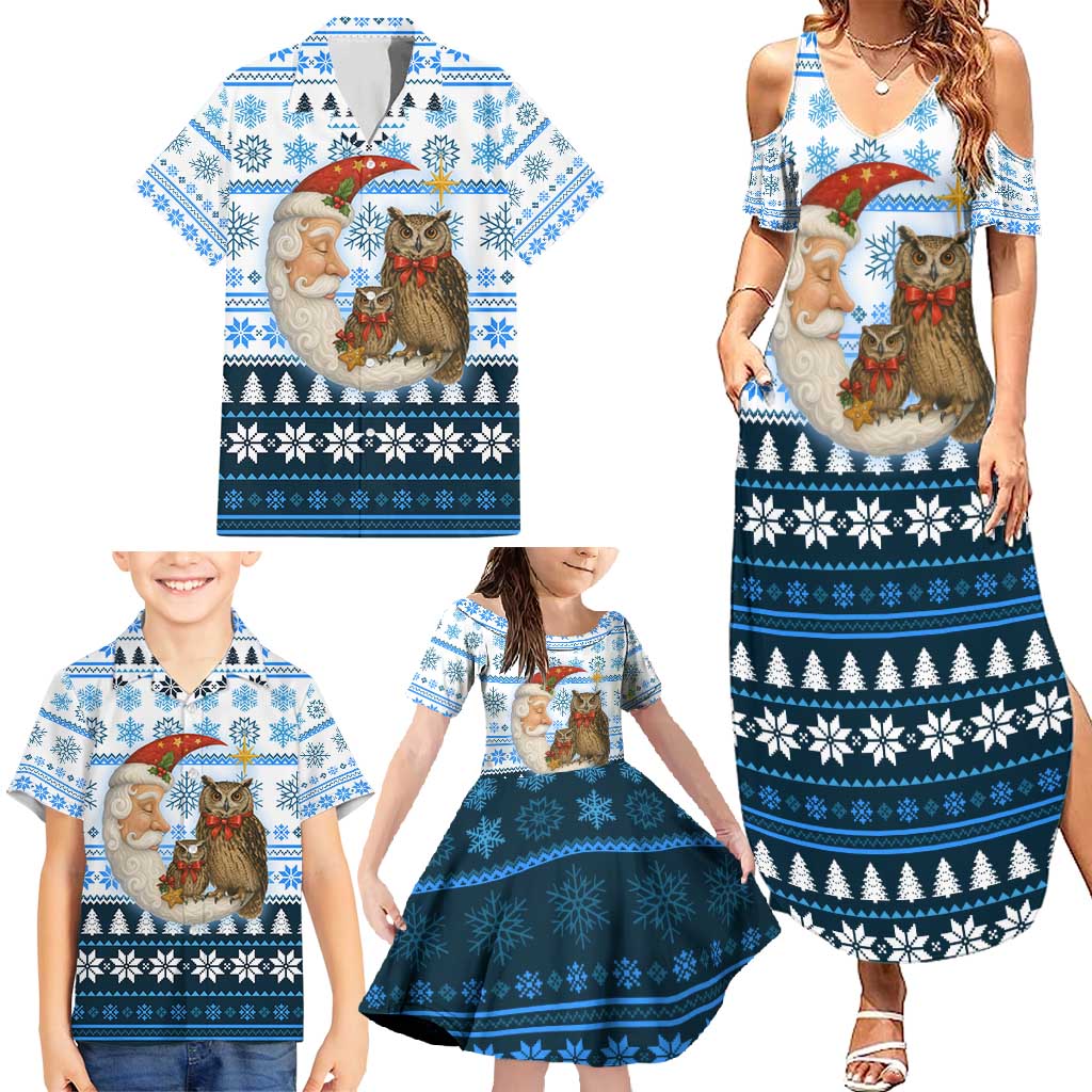 Owl Love Santa Moon Christmas Family Matching Summer Maxi Dress and Hawaiian Shirt Xmas Holiday Patterns - Wonder Print Shop