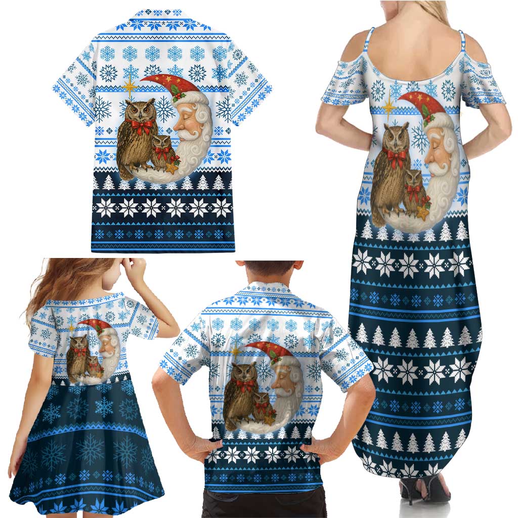 Owl Love Santa Moon Christmas Family Matching Summer Maxi Dress and Hawaiian Shirt Xmas Holiday Patterns - Wonder Print Shop