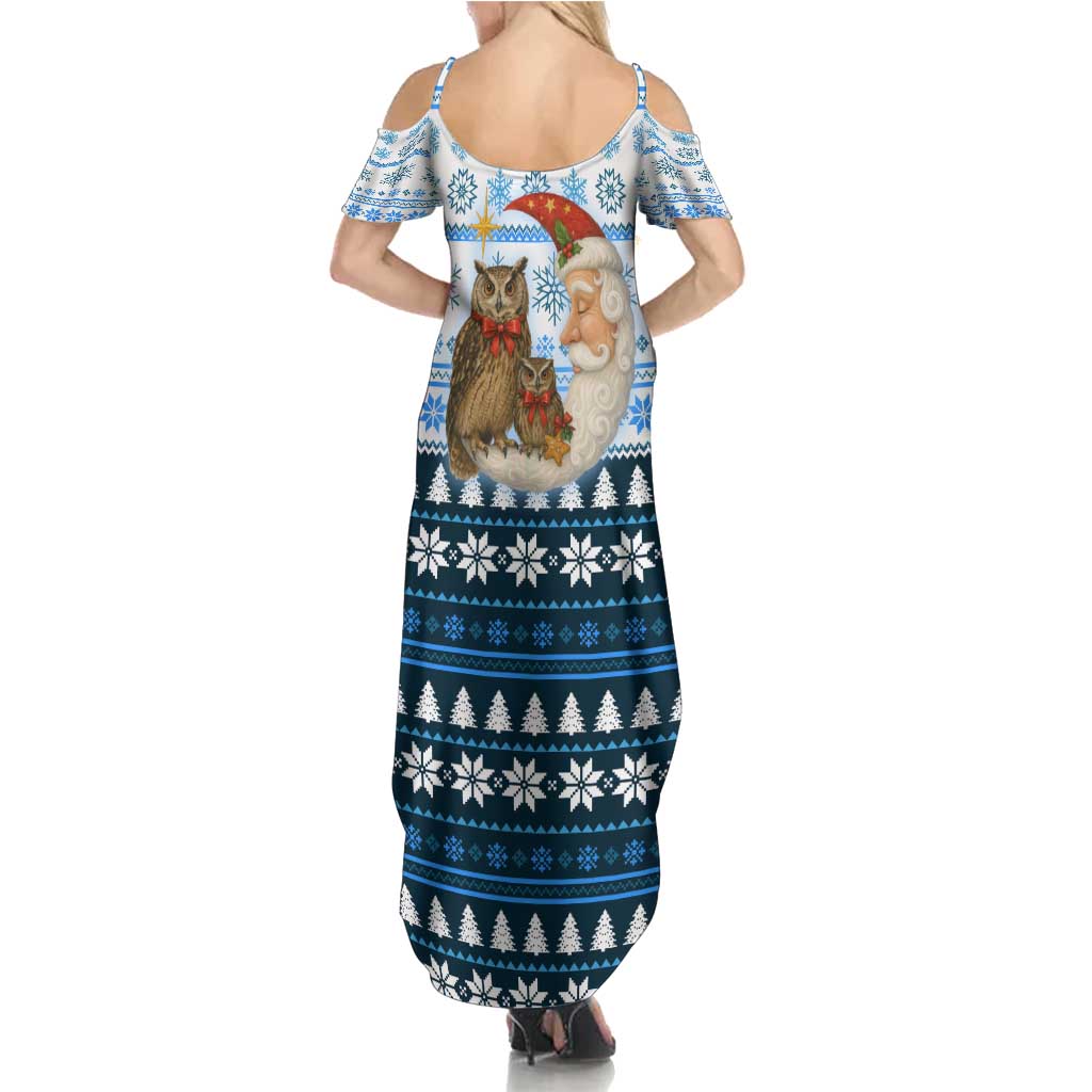 Owl Love Santa Moon Christmas Family Matching Summer Maxi Dress and Hawaiian Shirt Xmas Holiday Patterns - Wonder Print Shop