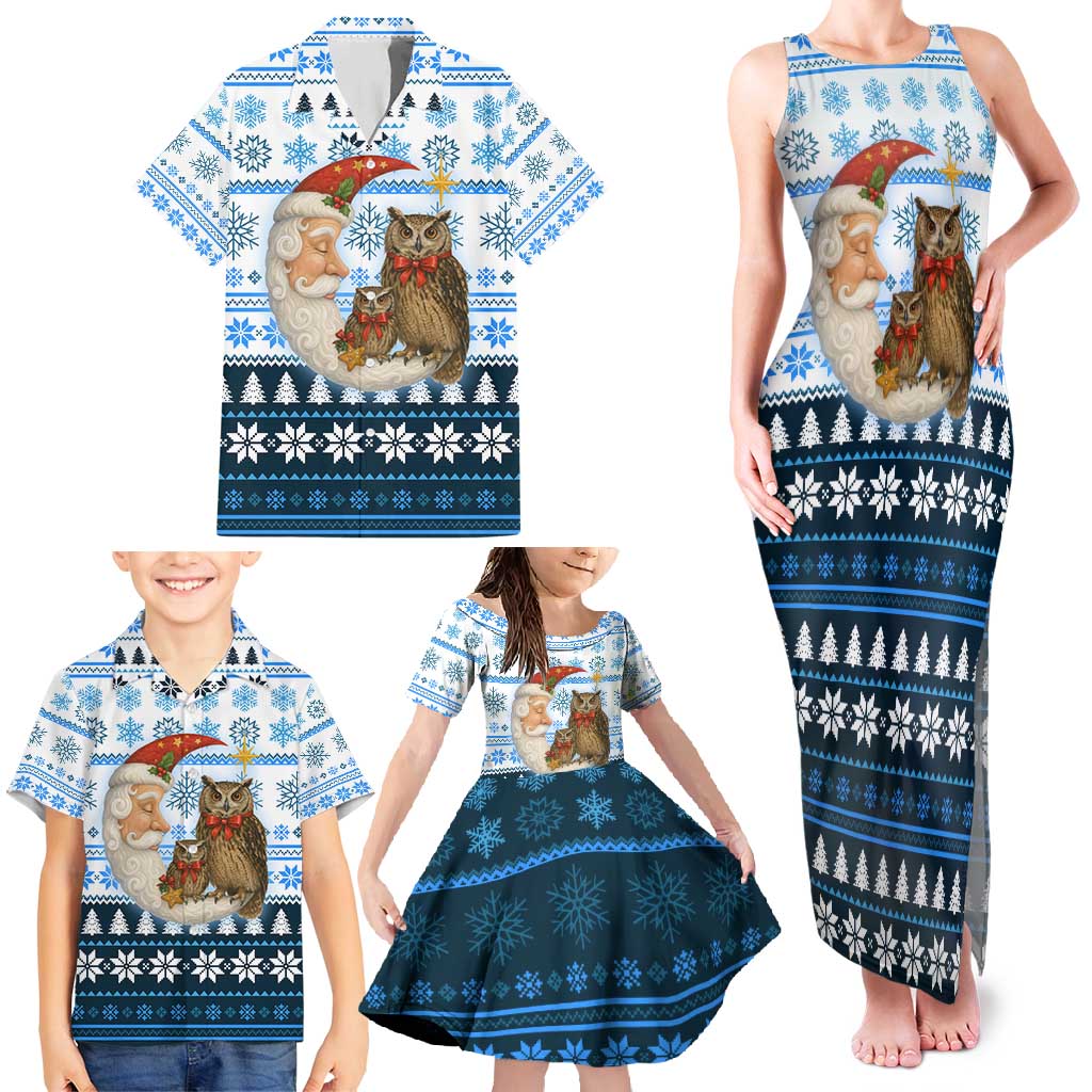 Owl Love Santa Moon Christmas Family Matching Tank Maxi Dress and Hawaiian Shirt Xmas Holiday Patterns - Wonder Print Shop