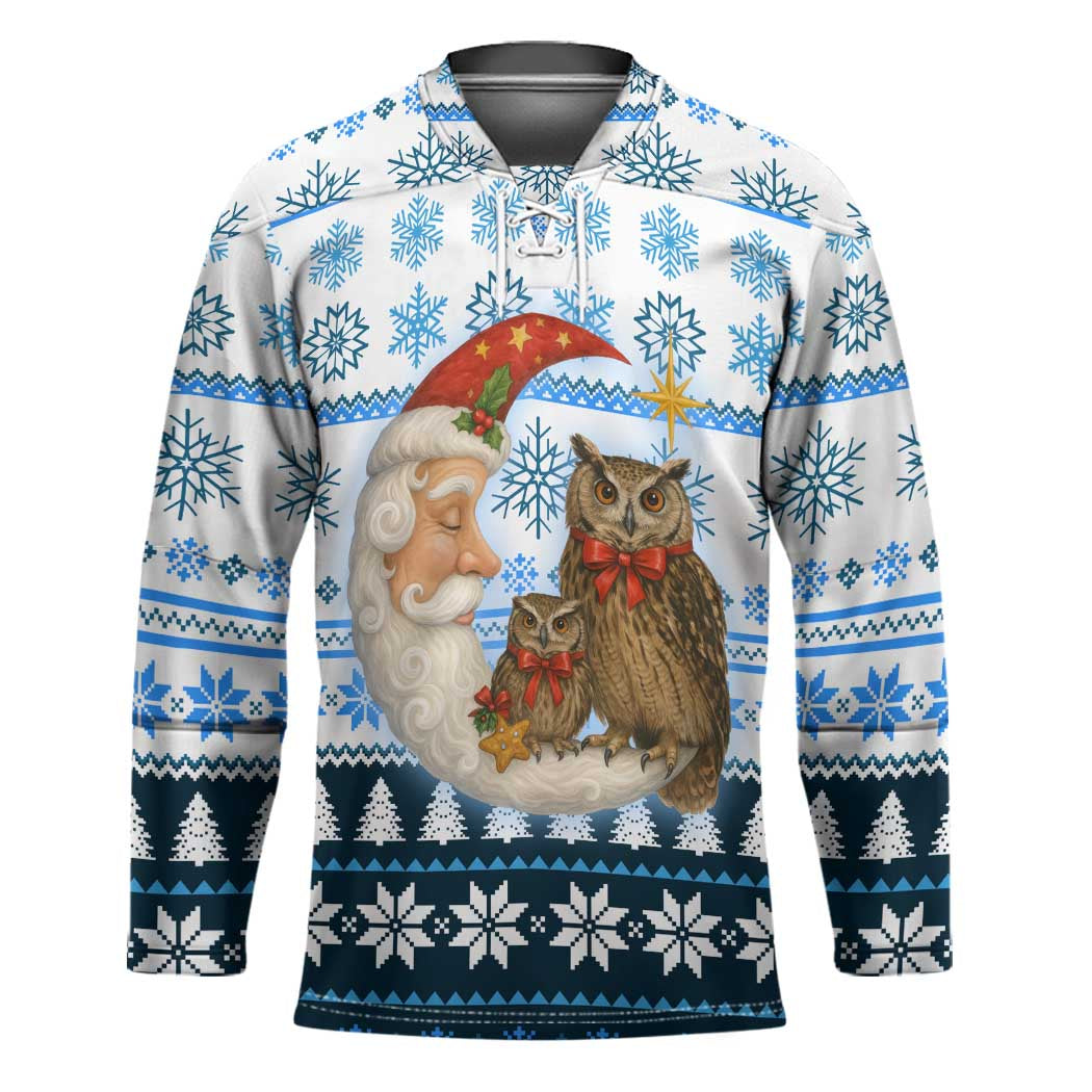 Owl Love Santa Moon Christmas Hockey Jersey Xmas Holiday Patterns - Wonder Print Shop