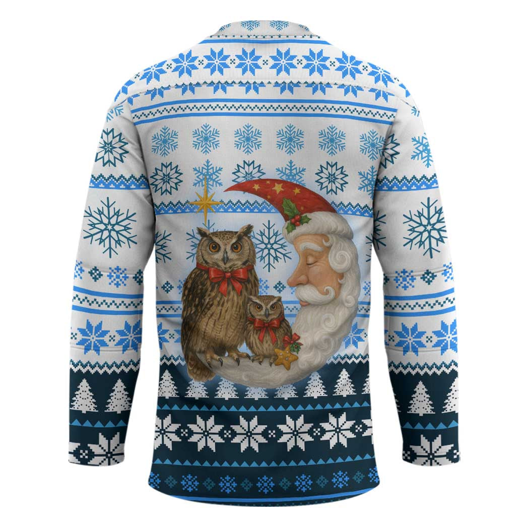 Owl Love Santa Moon Christmas Hockey Jersey Xmas Holiday Patterns - Wonder Print Shop