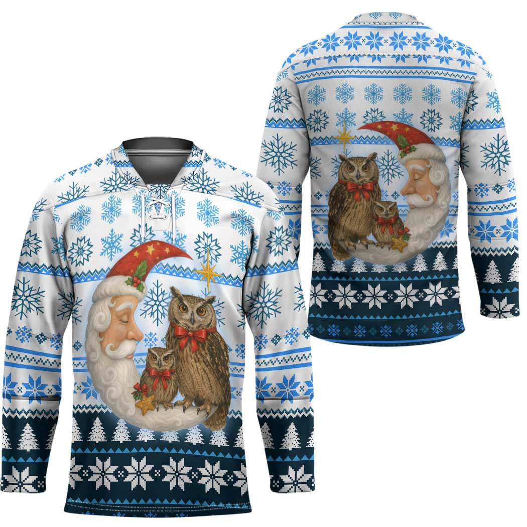 Owl Love Santa Moon Christmas Hockey Jersey Xmas Holiday Patterns - Wonder Print Shop