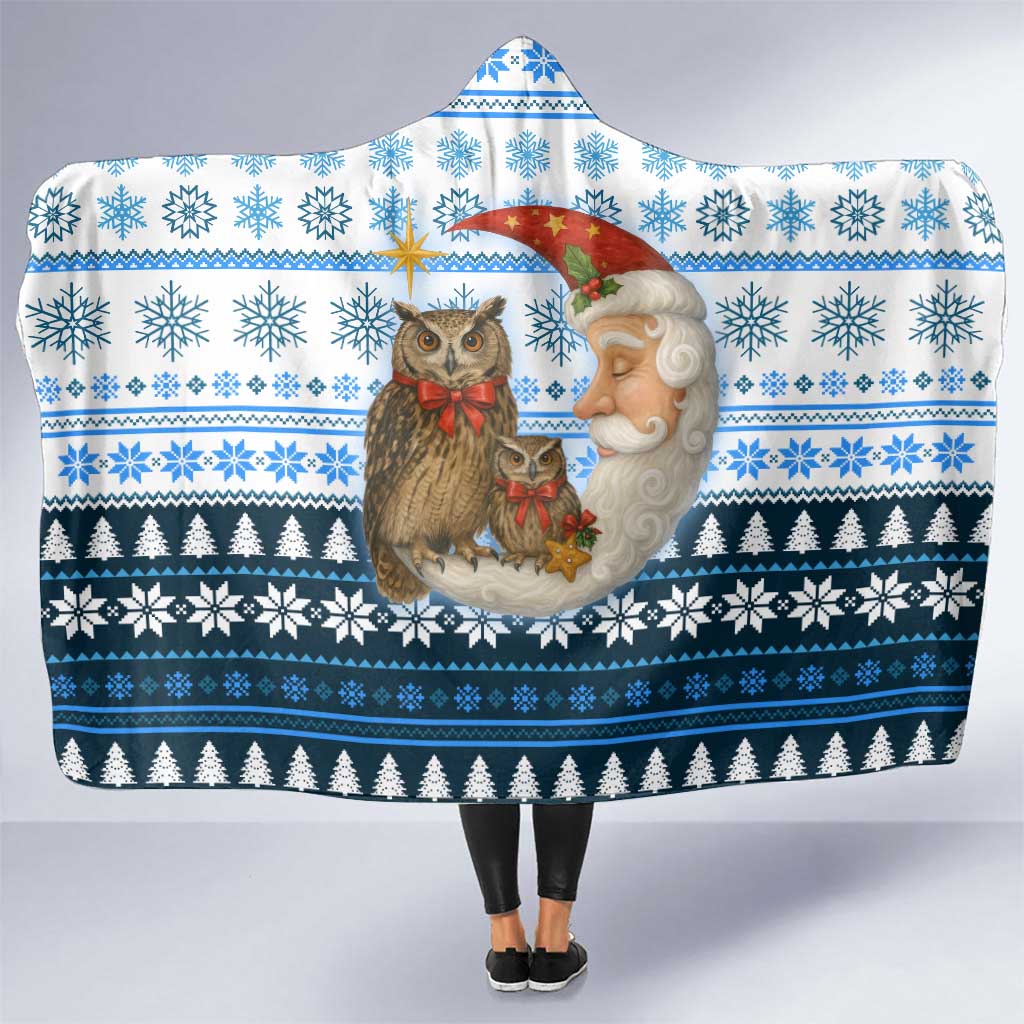 Owl Love Santa Moon Christmas Hooded Blanket Xmas Holiday Patterns - Wonder Print Shop