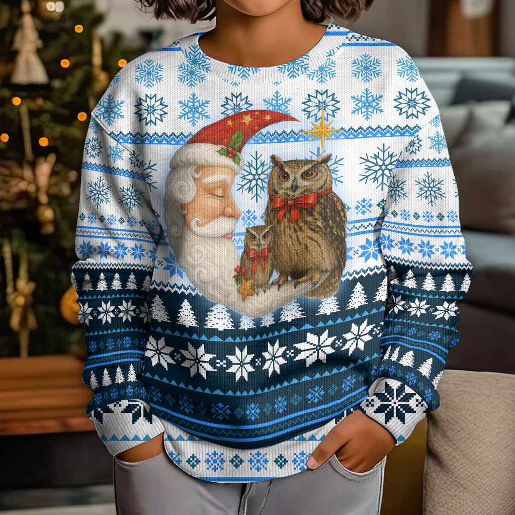 Owl Love Santa Moon Christmas Kid Ugly Christmas Sweater Xmas Holiday Patterns - Wonder Print Shop