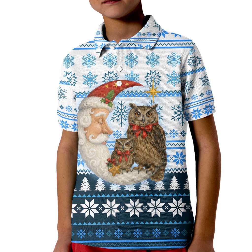 Owl Love Santa Moon Christmas Kid Polo Shirt Xmas Holiday Patterns - Wonder Print Shop