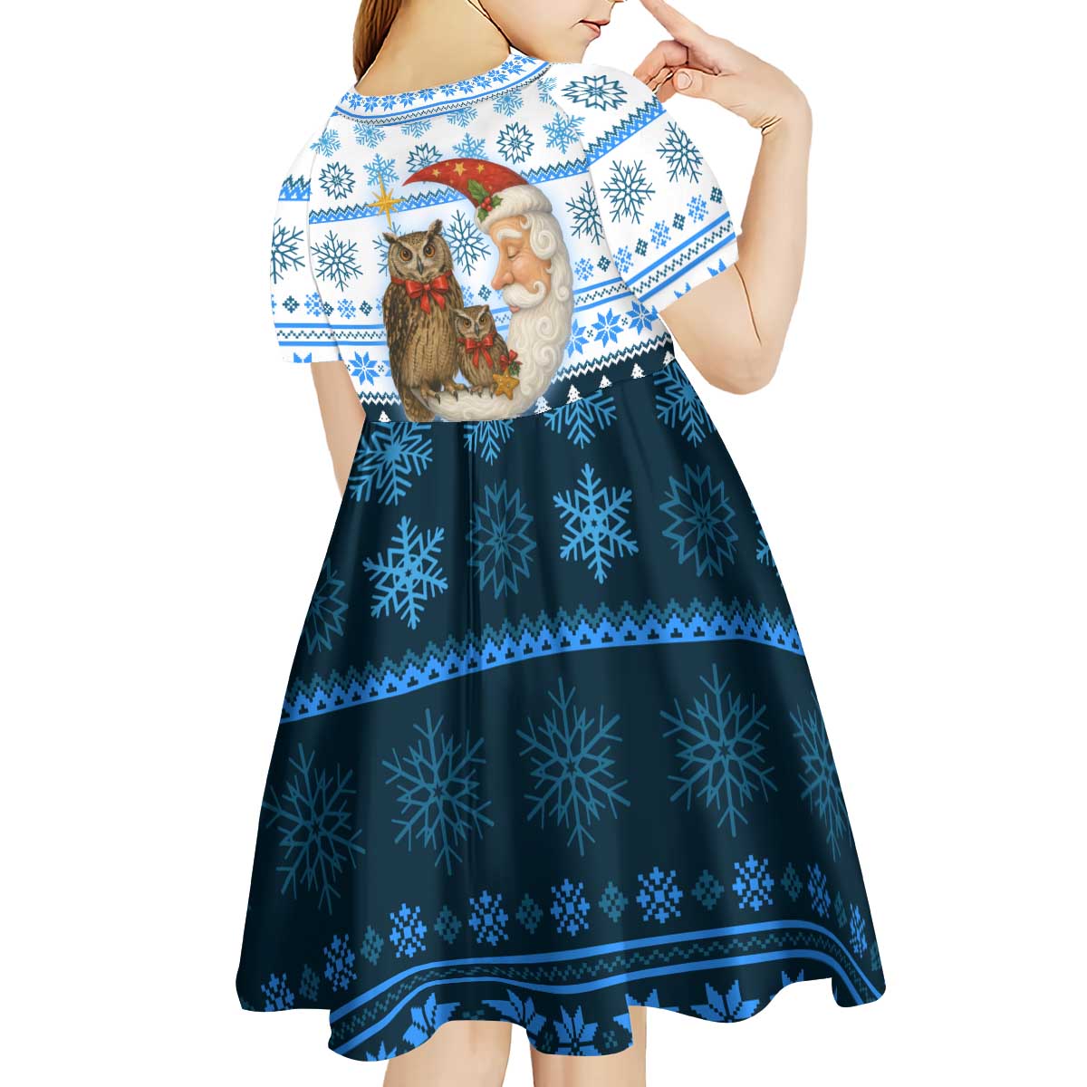 Owl Love Santa Moon Christmas Kid Short Sleeve Dress Xmas Holiday Patterns - Wonder Print Shop