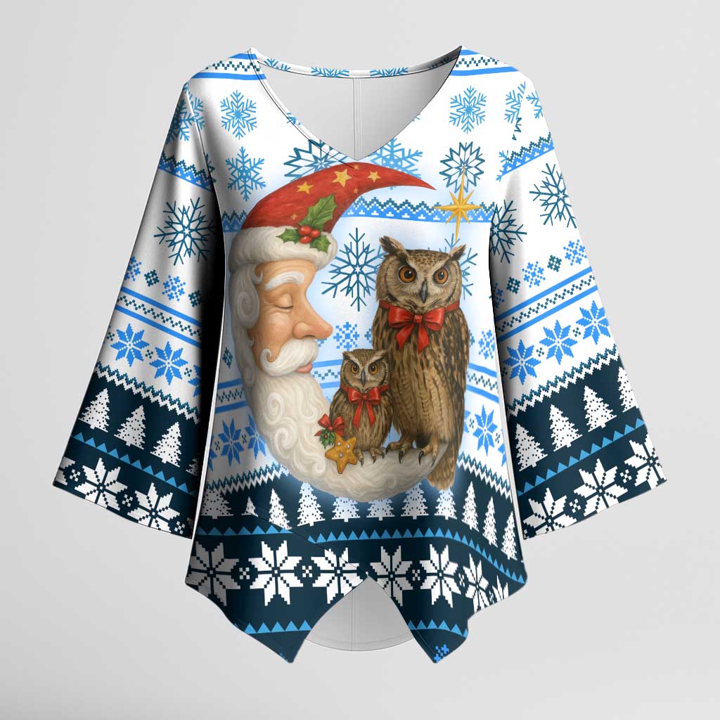 Owl Love Santa Moon Christmas Kimono Sleeve Blouse Xmas Holiday Patterns - Wonder Print Shop