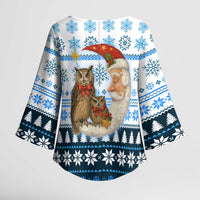 Owl Love Santa Moon Christmas Kimono Sleeve Blouse Xmas Holiday Patterns - Wonder Print Shop