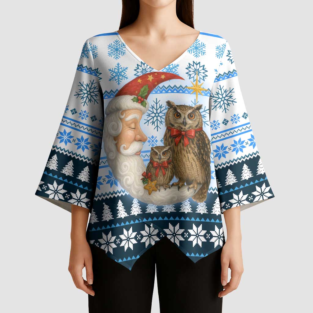 Owl Love Santa Moon Christmas Kimono Sleeve Blouse Xmas Holiday Patterns - Wonder Print Shop