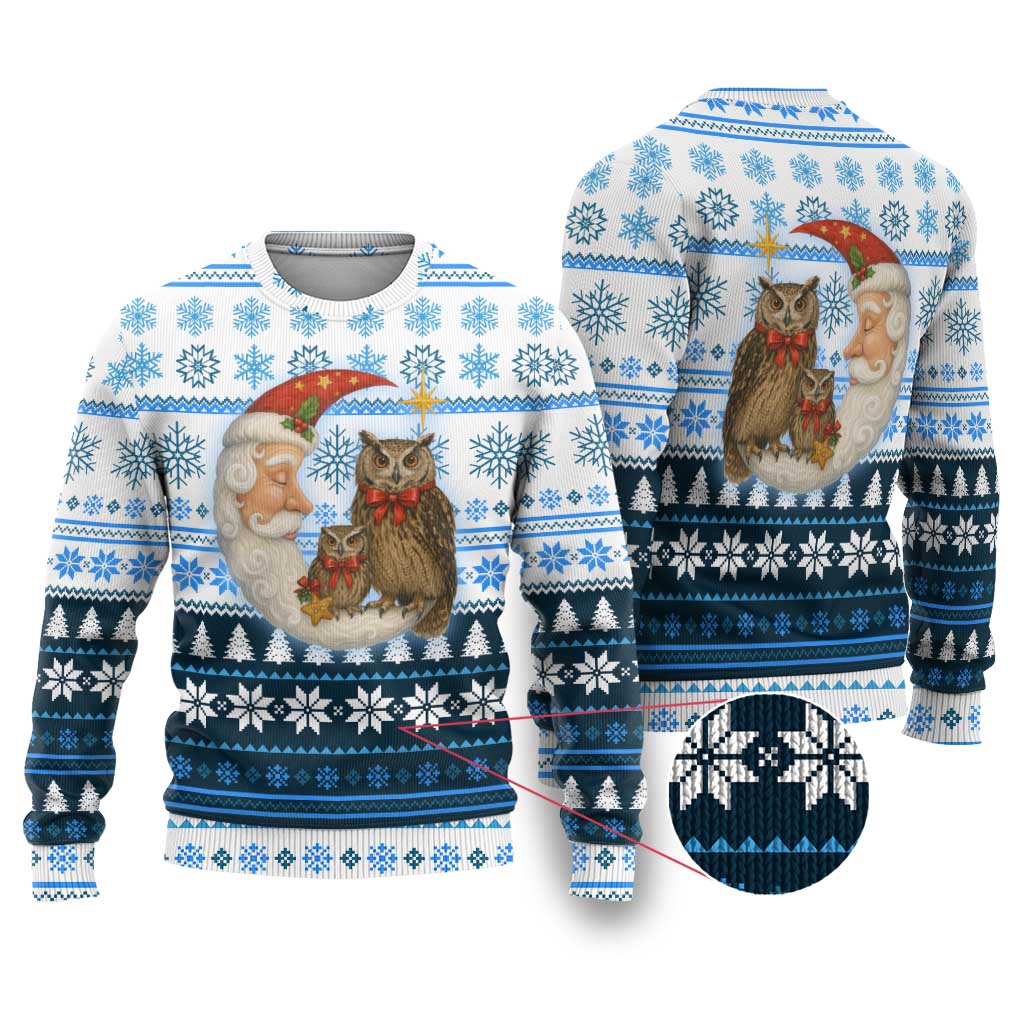 Owl Love Santa Moon Christmas Ugly Christmas Sweater Xmas Holiday Patterns - Wonder Print Shop