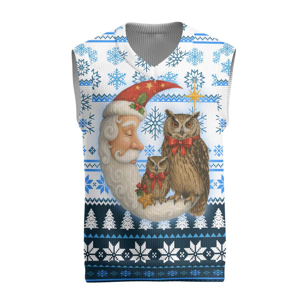 Owl Love Santa Moon Christmas Knitted V-Neck Vest Xmas Holiday Patterns - Wonder Print Shop