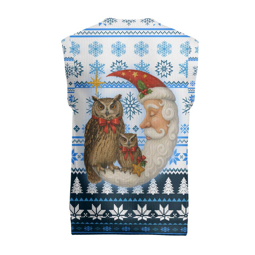 Owl Love Santa Moon Christmas Knitted V-Neck Vest Xmas Holiday Patterns - Wonder Print Shop