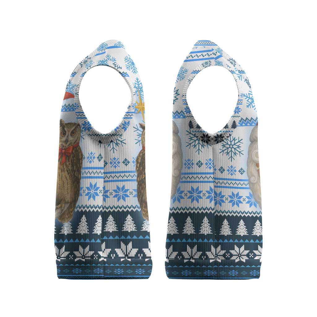 Owl Love Santa Moon Christmas Knitted V-Neck Vest Xmas Holiday Patterns - Wonder Print Shop